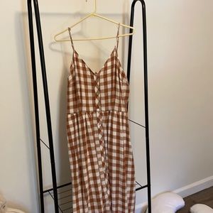 Target tan gingham full length dress size large